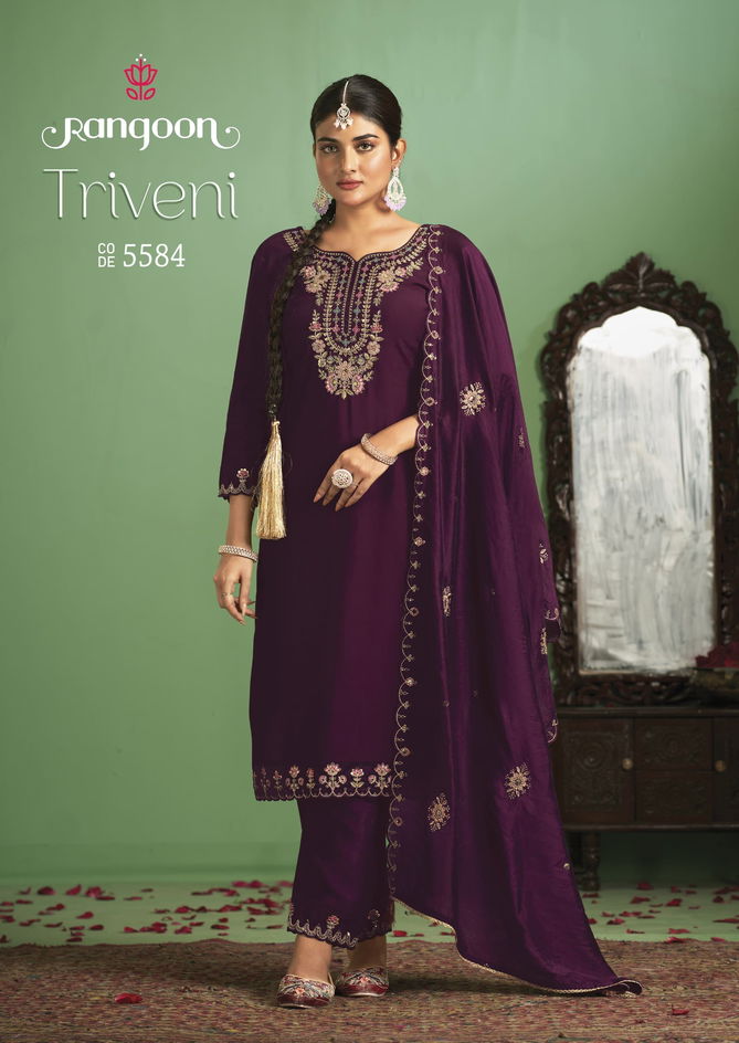 Triveni By Rangoon Silk Embroidery Designer Kurti Bottom With Dupatta Wholesale Shop In Surat
